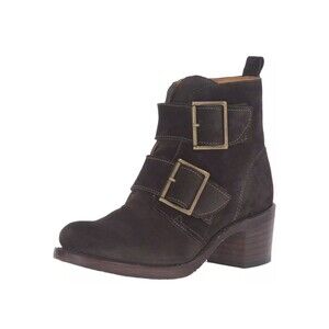 Frye Women's Sabrina Double Buckle Green Sued Heeled Boot Size 8 1/2